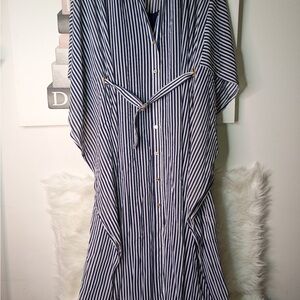 Michael Kors STRIPED CHIFFON CAFTAN IN WHITE